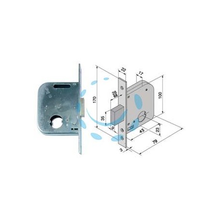 SERRATURA DA INFILARE PER CANCELLI SOLO CATENACCIO 071 - mm.45 con catenaccio da mm.68 (07145400)