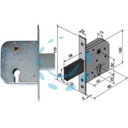 SERRATURA DA INFILARE PER CANCELLI CON QUADRO CATENACCIO E SCROCCO 070 - mm.50 con catenaccio da mm.58 (07050000)