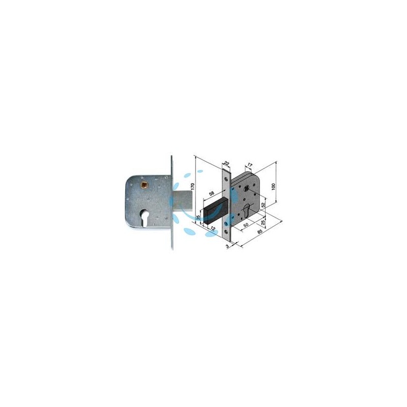 SERRATURA DA INFILARE PER CANCELLI CON QUADRO CATENACCIO E SCROCCO 070 - mm.50 con catenaccio da mm.58 (07050000)