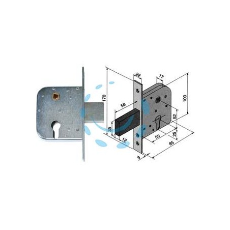 SERRATURA DA INFILARE PER CANCELLI CON QUADRO CATENACCIO E SCROCCO 070 - mm.50 con catenaccio da mm.58 (07050000)