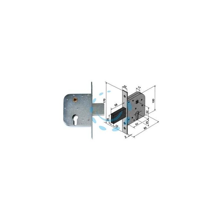 SERRATURA DA INFILARE PER CANCELLI CON QUADRO CATENACCIO E SCROCCO 070 - mm.50 con catenaccio da mm.58 (07050000)