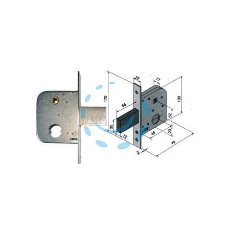 SERRATURA DA INFILARE PER CANCELLI CON QUADRO CATENACCIO E SCROCCO 075 - mm.45 con catenaccio da mm.58 (07545000)