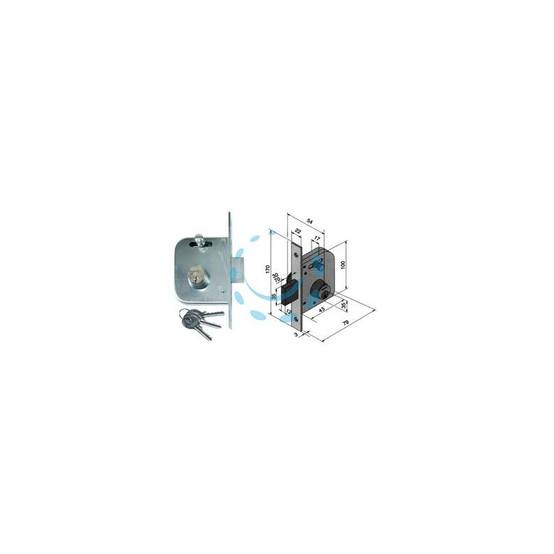 SERRATURA DA INFILARE PER CANCELLI CATENACCIO E SCR. CON NOTTOLINO 065 - mm.45 con catenaccio da mm.70 (06545400)