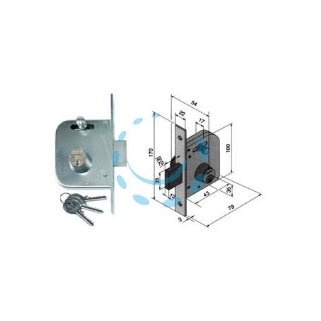 SERRATURA DA INFILARE PER CANCELLI CATENACCIO E SCR. CON NOTTOLINO 065 - mm.45 con catenaccio da mm.70 (06545400)