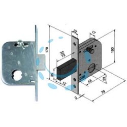 SERRATURA DA INFILARE PER CANCELLI CATENACCIO E SCR. CON NOTTOLINO 073 - mm.45 con catenaccio da mm.32 (07345000)