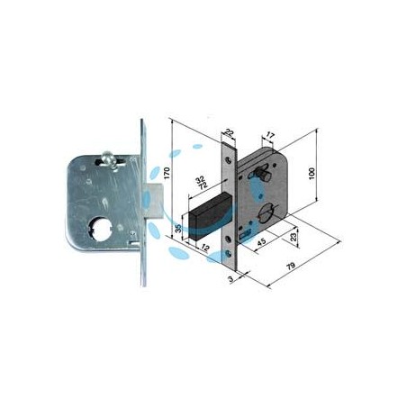 SERRATURA DA INFILARE PER CANCELLI CATENACCIO E SCR. CON NOTTOLINO 073 - mm.45 con catenaccio da mm.72 (07345400)