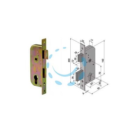 SERRATURA DA INFILARE PER CANCELLI 2 MANDATE E SCR. CIL. SAGOMATO 061 - mm.30 con catenaccio mm.25 (06130000)