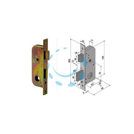 SERRATURA DA INFILARE PER CANCELLI 2 MANDATE E SCR. CIL. SFILABILE 067 - mm.30 con catenaccio mm.25 (06730000)
