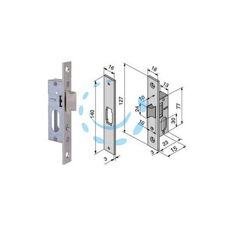 SERRATURA DA INFILARE PER MONTANTI SOLO SCROCCO REVERSIBILE 115 - mm.15 (11515010)
