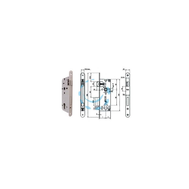 SERRATURA DA INFILARE A CILINDRO BORDO TONDO NICHELATO SATINATO 52X - mm.45 (Y52X10450S2)