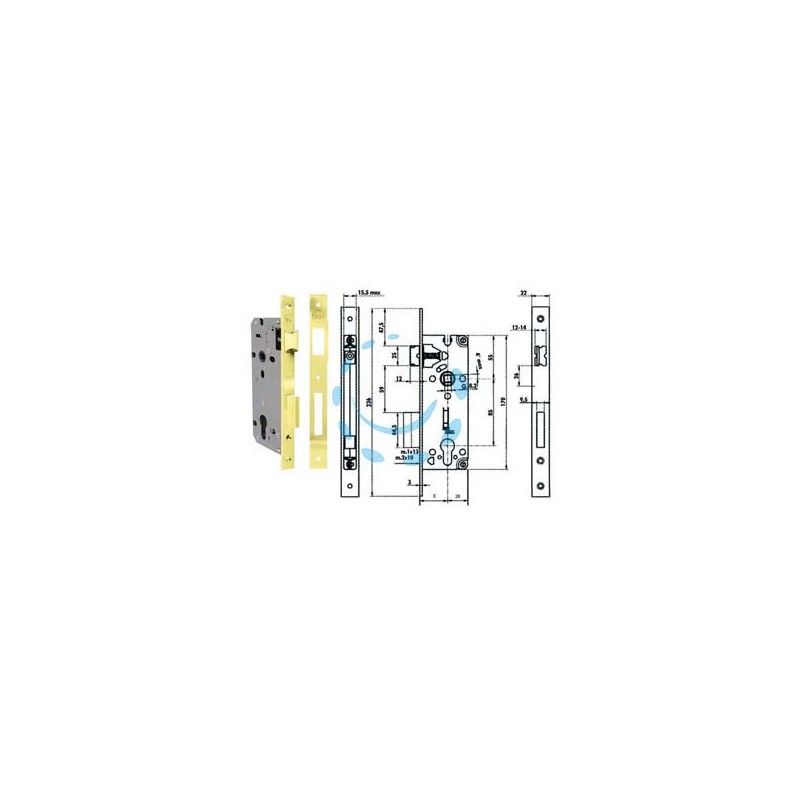 SERRATURA DA INFILARE A CILINDRO BORDO QUADRO OTTONATO 52X - mm.70 (Y52X0070)