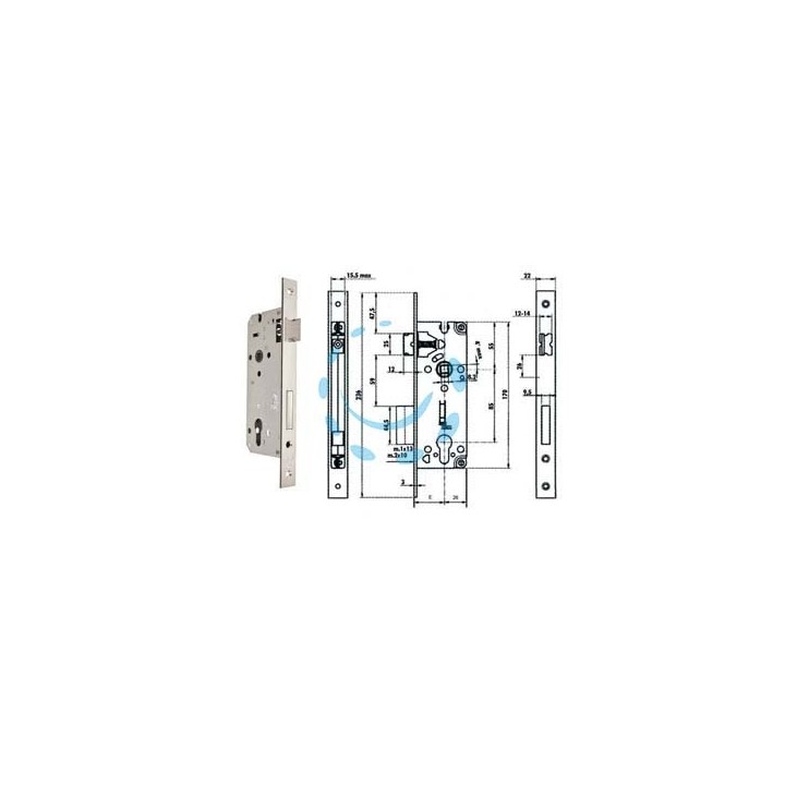 SERRATURA DA INFILARE A CILINDRO BORDO QUADRO NICHELATO SATINATO 52X - mm.40 (Y52X00400S2)