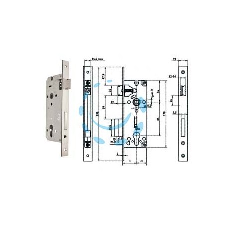 SERRATURA DA INFILARE A CILINDRO BORDO QUADRO NICHELATO SATINATO 52X - mm.50 (Y52X00500S2)