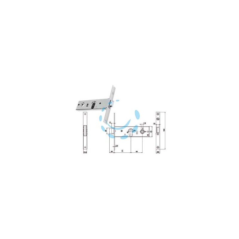 SERRATURA DA INFILARE PER FASCE CATENACCIO E SCROCCO MM.44 H 87500 - mm.58 a 1 mandata (Y8750058080)