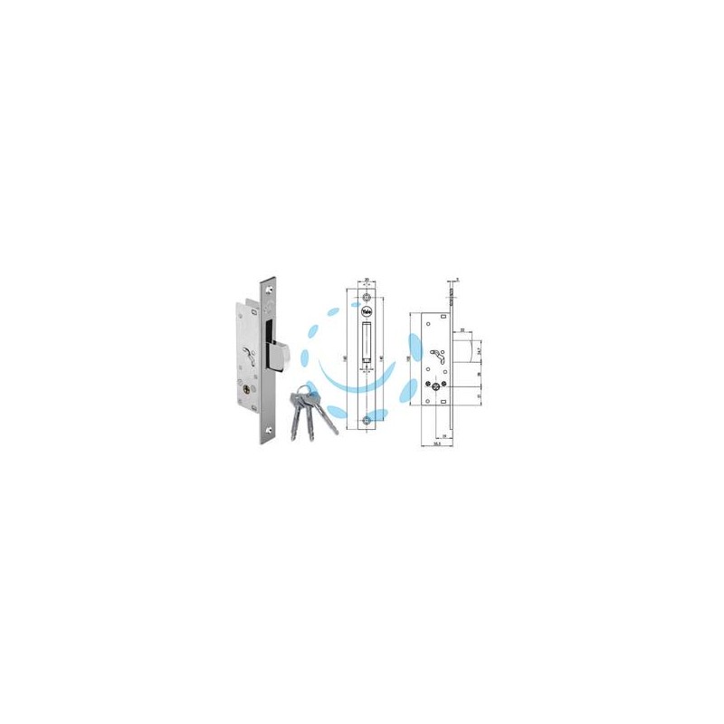 SERRATURA DA INFILARE MONTANTI CATEN. BASCULANTE CHIAVE A CROCE F58 - mm.20 (YF5820)