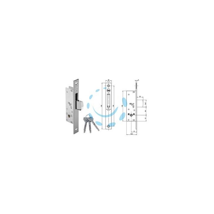 SERRATURA DA INFILARE MONTANTI CATEN. BASCULANTE CHIAVE A CROCE F58 - mm.20 (YF5820)