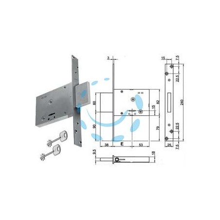 SERRATURA DA INFILARE DOPPIA MAPPA SOLO CATENACCIO 8TD100 - mm.60 KA (Y8TD10046000KA)