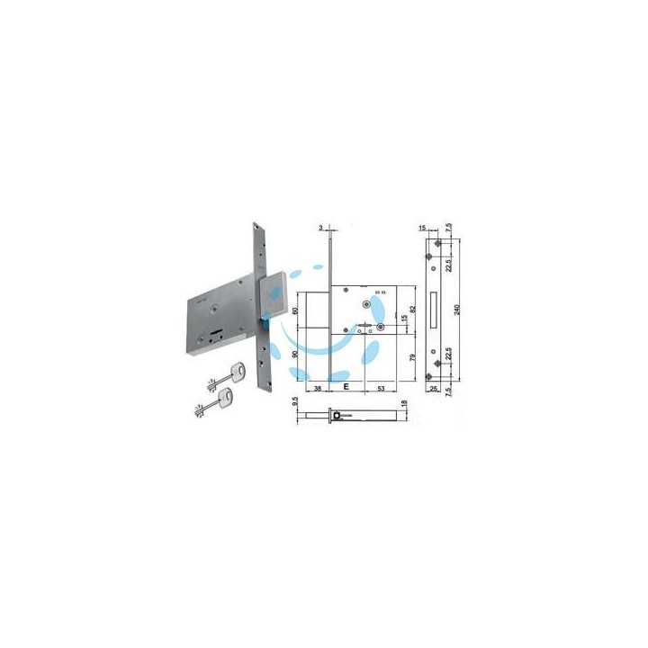 SERRATURA DA INFILARE DOPPIA MAPPA SOLO CATENACCIO 8TD100 - mm.60 KA (Y8TD10046000KA)