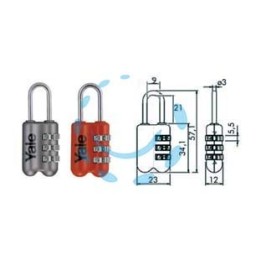 LUCCHETTO AD ARCO A COMBINAZIONE DA VIAGGIO PER VALIGE P2 - mm.23 grigio (YP2/23/128/1G)