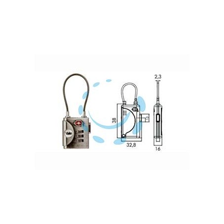 LUCCHETTO AD ARCO A CAVO A COMBINAZIONE CON DISPOSITIVO "TSA" TP3 - mm.32 (YTP3/32/350/1)