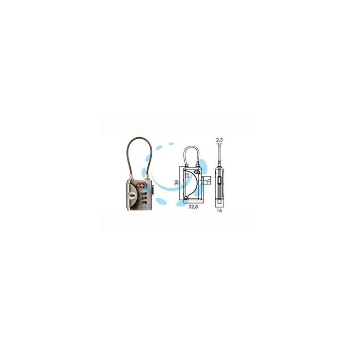 LUCCHETTO AD ARCO A CAVO A COMBINAZIONE CON DISPOSITIVO "TSA" TP3 - mm.32 (YTP3/32/350/1)