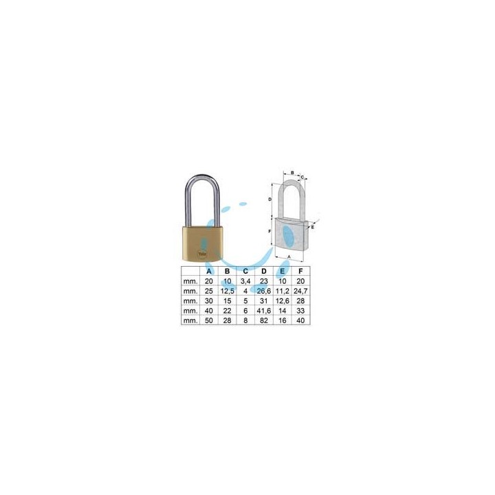 LUCCHETTO OTTONE ARCO LUNGO PRIUM CIFRATURA UNICA KA YPL112 - mm.25 (YPL1122500011000)