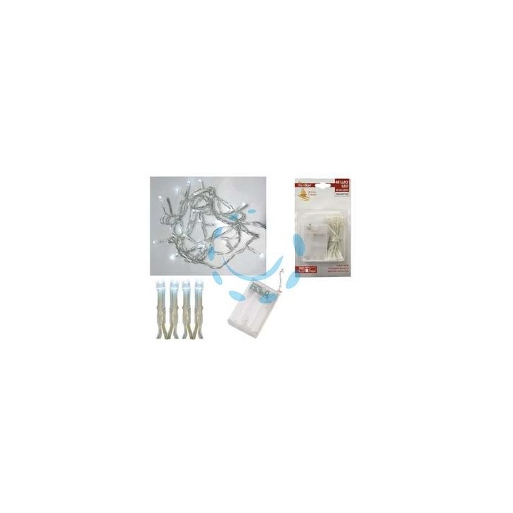 LUCI 40 LED BIANCO FREDDO A BATTERIA PER INTERNO - mt.0,2 + 2,4