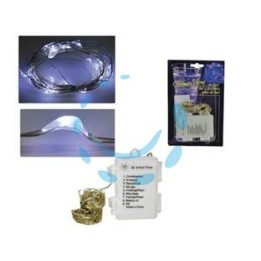 FILO RAME 100 LED BIANCO FREDDO A BATTERIA USO INTERNO CON GIOCO LUCI - mt. 0,3 + mt.9,9