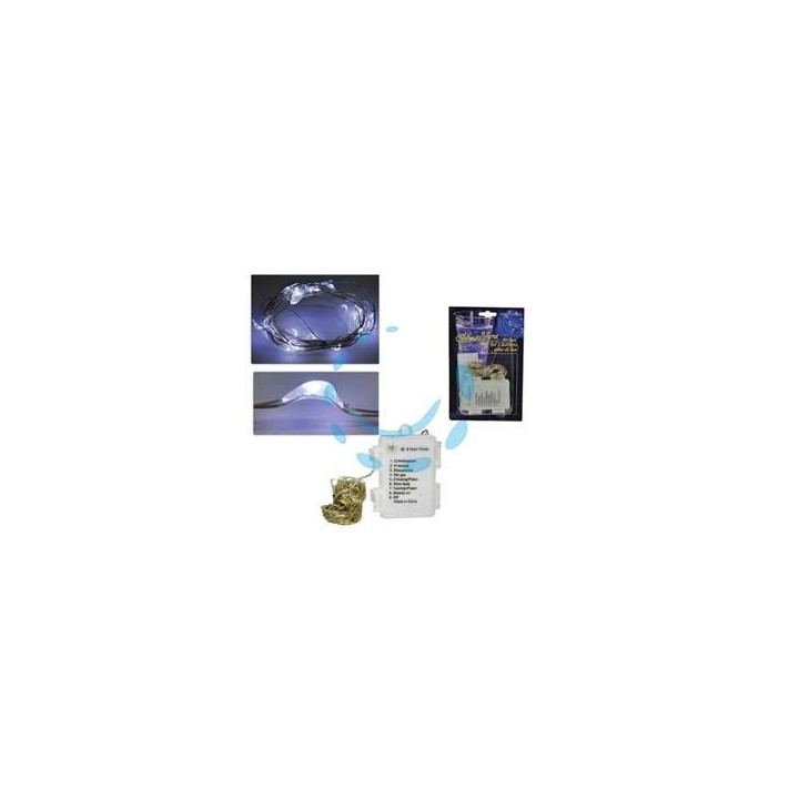 FILO RAME 100 LED BIANCO FREDDO A BATTERIA USO INTERNO CON GIOCO LUCI - mt. 0,3 + mt.9,9