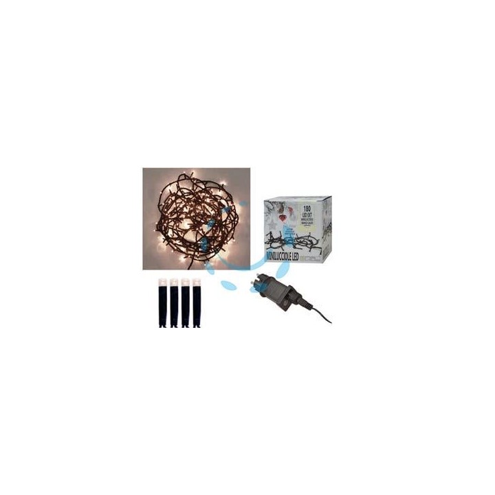 MINILUCCIOLE A LED BIANCO CALDO PER ESTERNO CON GIOCO LUCI - 180 led - mt.5 + 8,95